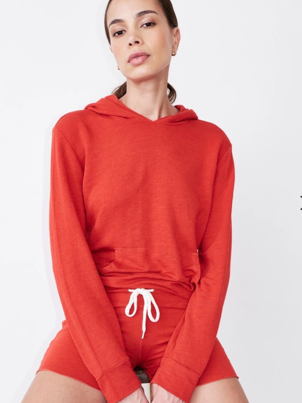 Monrow Coral-Red Lightweight Hoodie